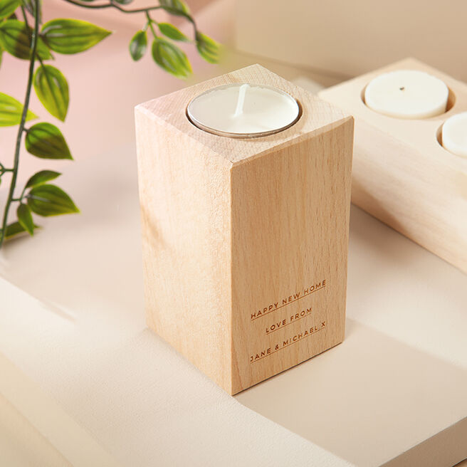 Engraved Beech Candle Holder - Message