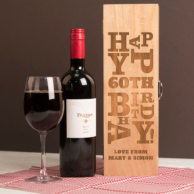 Engraved Luxury Wooden Wine Box - Happy 60th Birthday