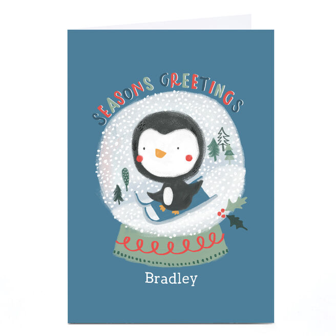 Personalised Laura Pantony Christmas Card - Penguin Snowglobe