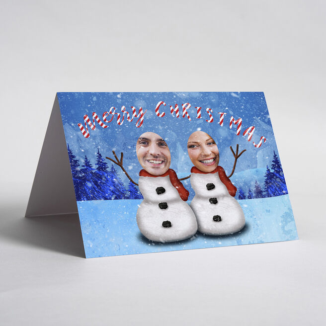 Photo Upload Card - Snowman Couple Merry Christmas