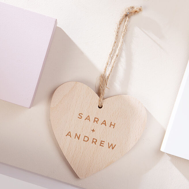 Engraved Wooden Hanging Heart - Names