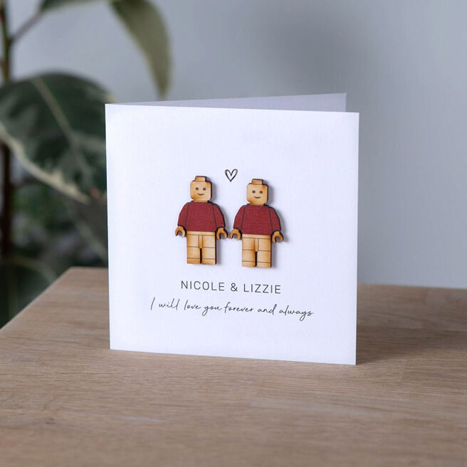 Personalised Wooden Character Couple Keepsake Card