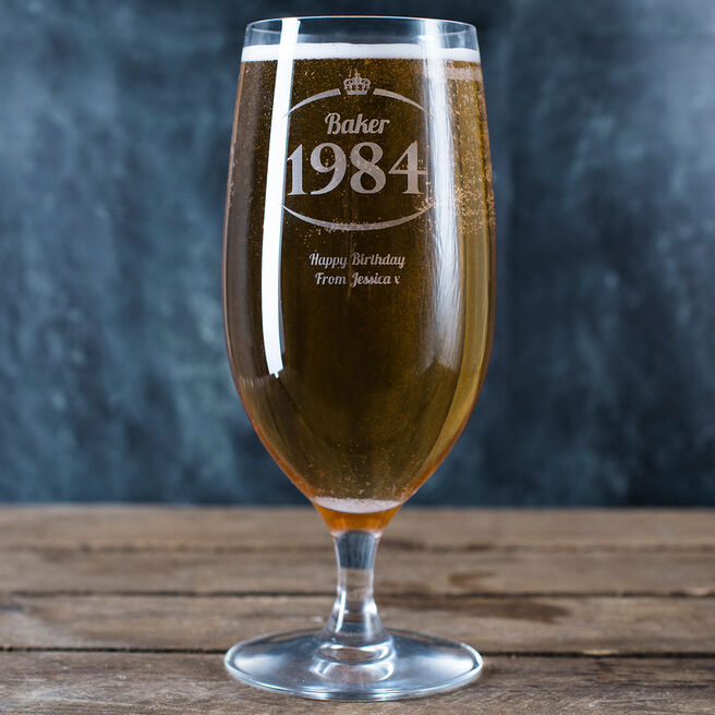 Personalised Cabernet Stem Beer Glass - Surname & Year