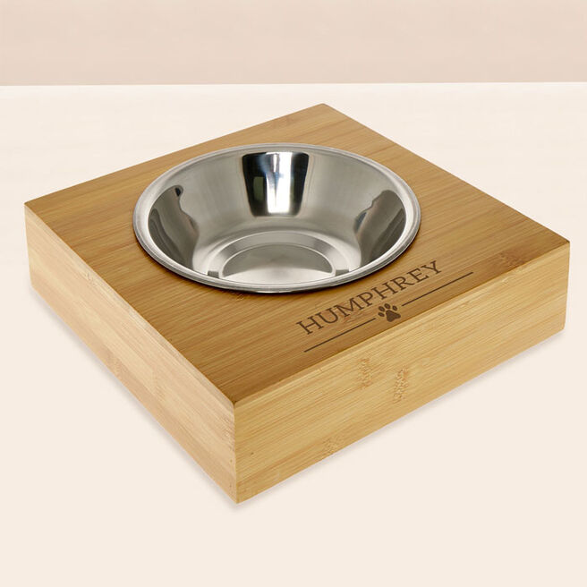 Personalised Engraved Large Bamboo Pet Bowl - Name and Paw Print