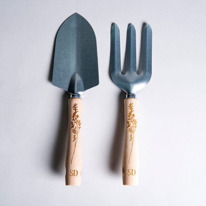Personalised Stainless Steel Trowel and Fork Set - Floral