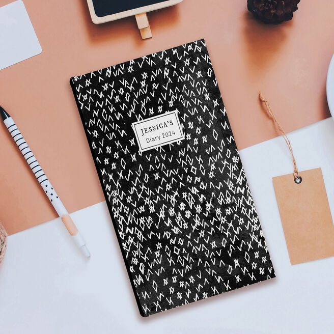 Personalised Slim Diary - Black and White Scratches
