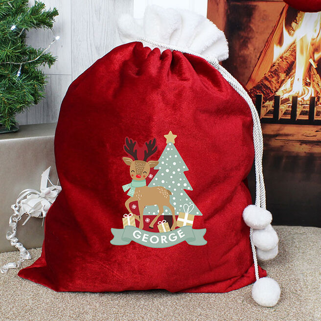 Personalised Luxury Pom Pom Red Reindeer Sack - Exclusive