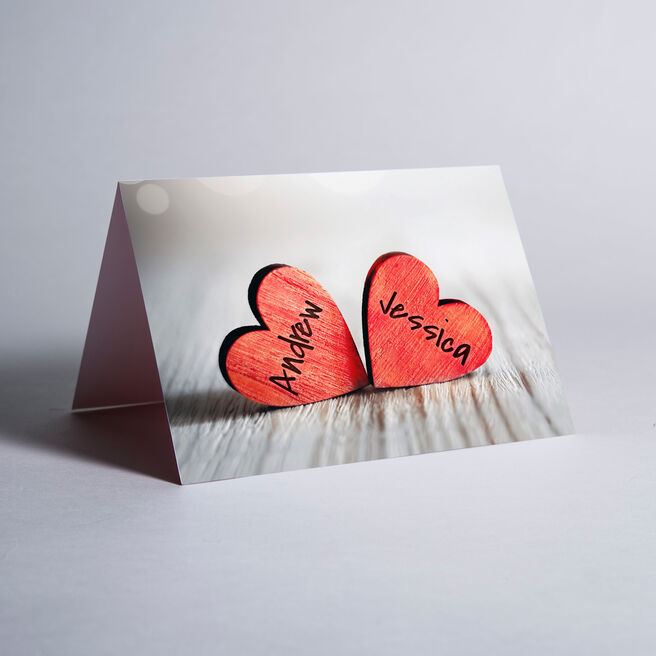 Personalised Card - Printed Wooden Hearts