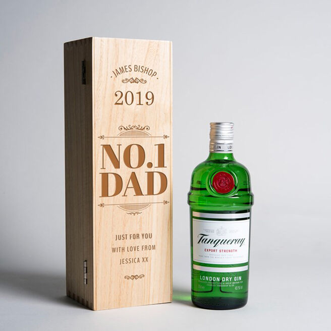 Engraved Wooden Box With Tanqueray Gin - No.1 Dad