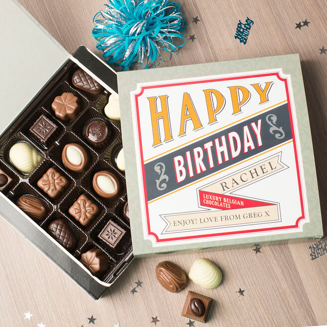 Personalised Belgian Chocolates - Retro Happy Birthday