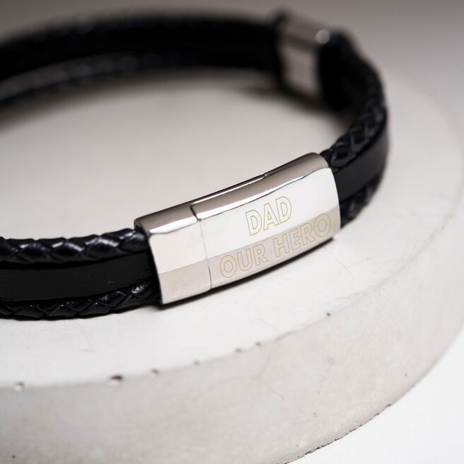 Engraved Men's Leather Bracelet - Any Message