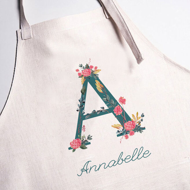 Personalised Apron - Floral Name & Initial