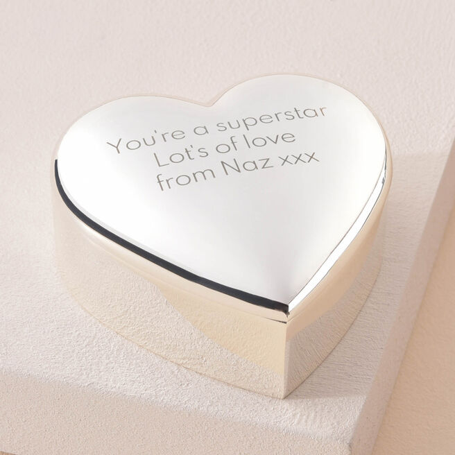 Engraved Silver-Plated Heart Trinket Box - Message