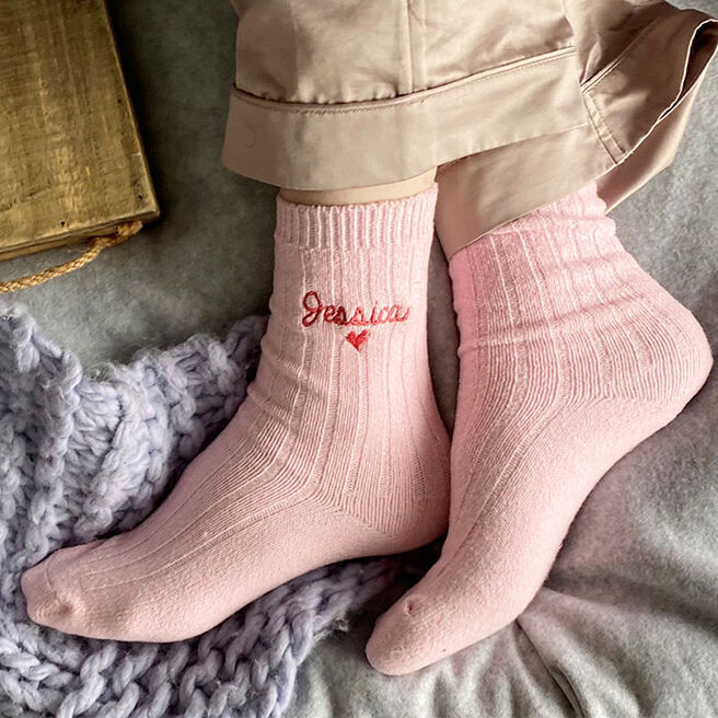 Personalised Embroidered Heart Bed Socks