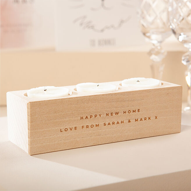 Engraved Triple Beech Candle Holder - Message