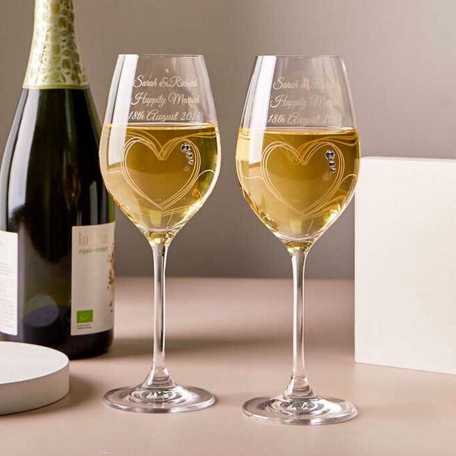 Engraved Swarovski® String of Love Crystal Wine Glass Pair