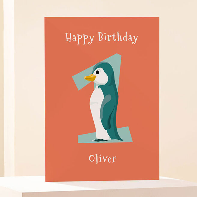 Personalised Card - Happy 1st Birthday Penguin