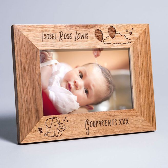 Personalised Wooden Photo Frame - Godparents Baby Elephant