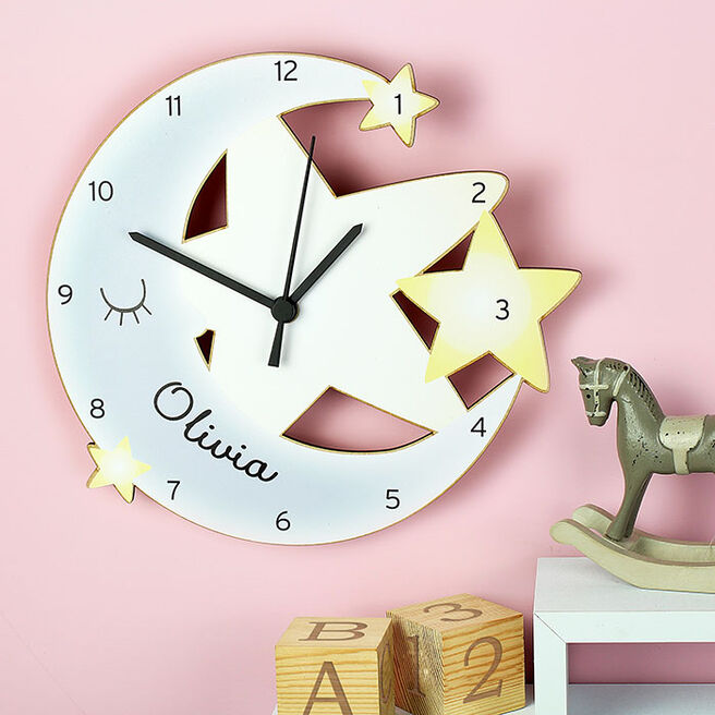 Personalised Wooden Clock - Moon & Stars