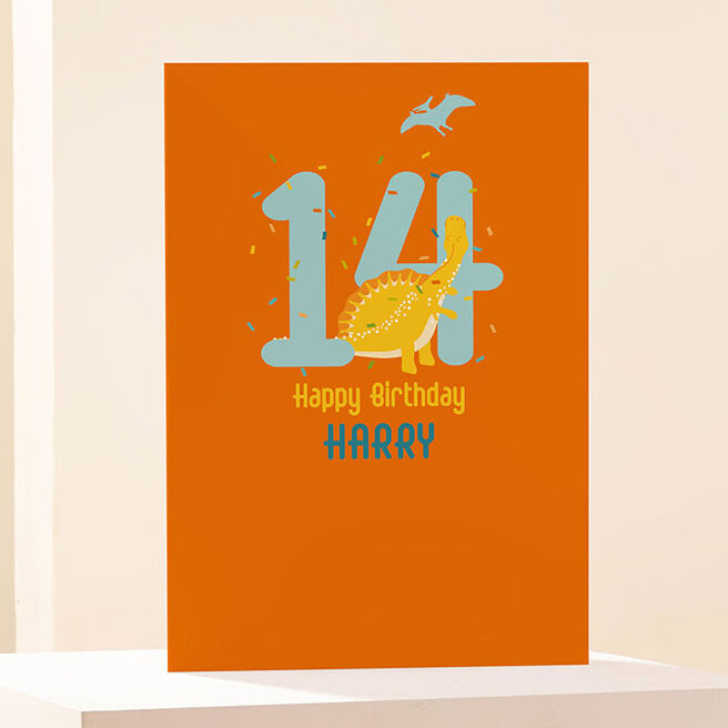 Personalised Birthday Card - Dino Fourteen