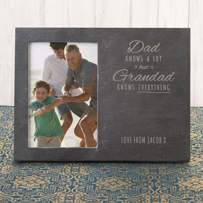 Engraved Slate Chalkboard Photo Frame - Dad Knows A Lot But Grandad Knows Everything
