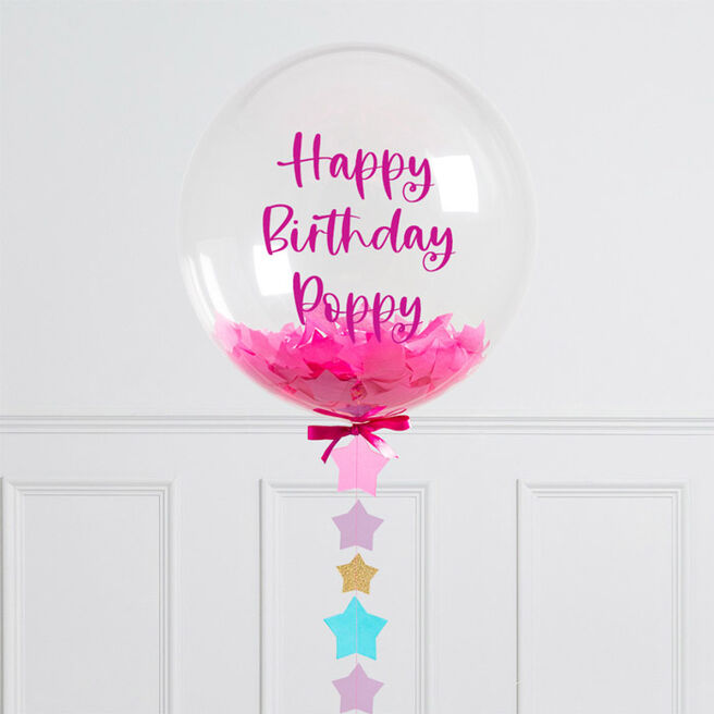 Personalised Pink Star Confetti Helium Bubble Balloon