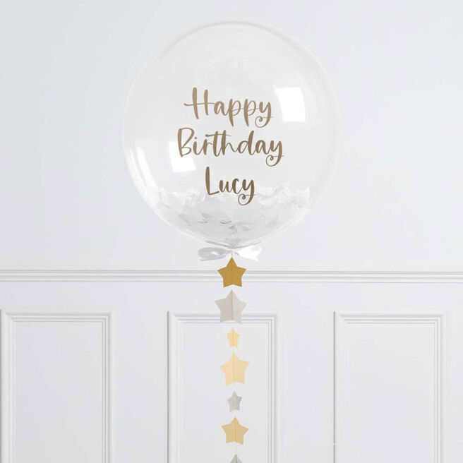 Personalised Gold & Silver Star Confetti Helium Balloon