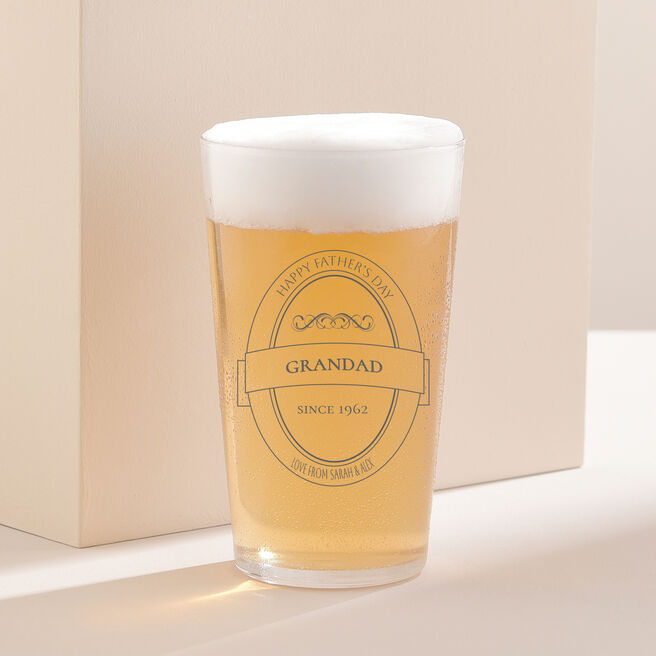 Personalised Father's Day Pint Glass - Grandad Crest