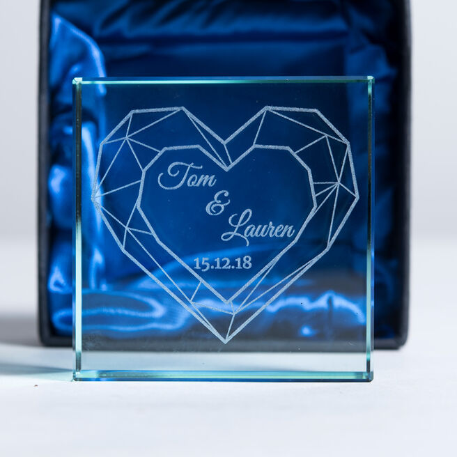Personalised Glass Token - Geometric Heart, Date