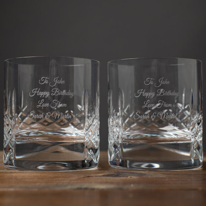 Personalised Set of 2 Cut Crystal Whisky Tumblers - Wedding