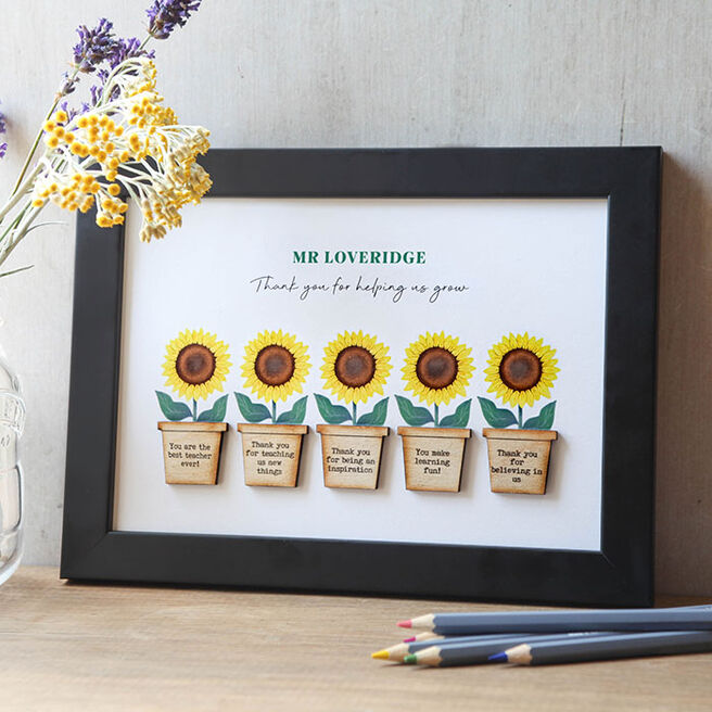 Personalised 3D Wooden Framed Print - Thank You Sunflowers