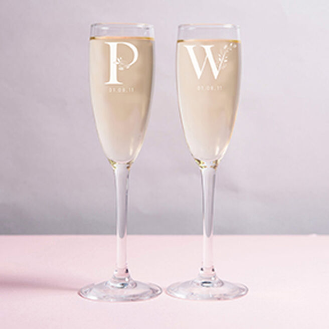 Personalised Champagne Flutes - Floral Initials