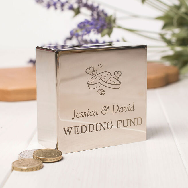 Personalised Silver Square Money Box - Wedding Fund