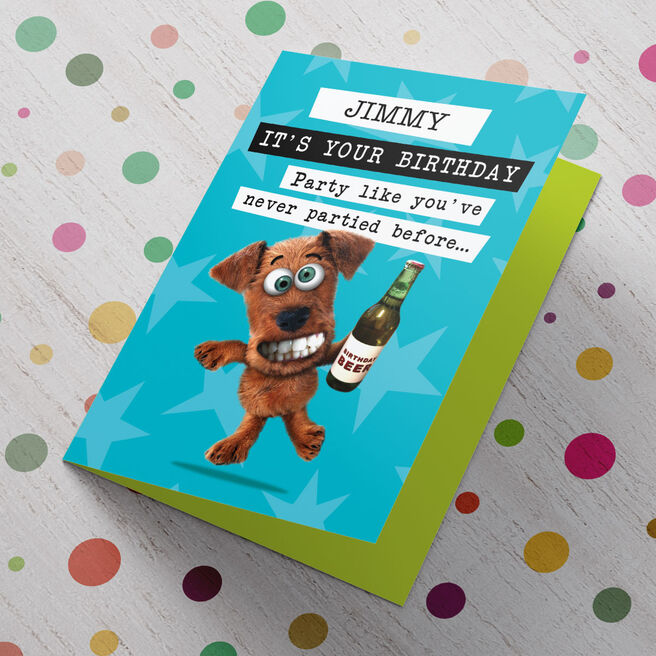 Personalised Birthday Card - Party Dog