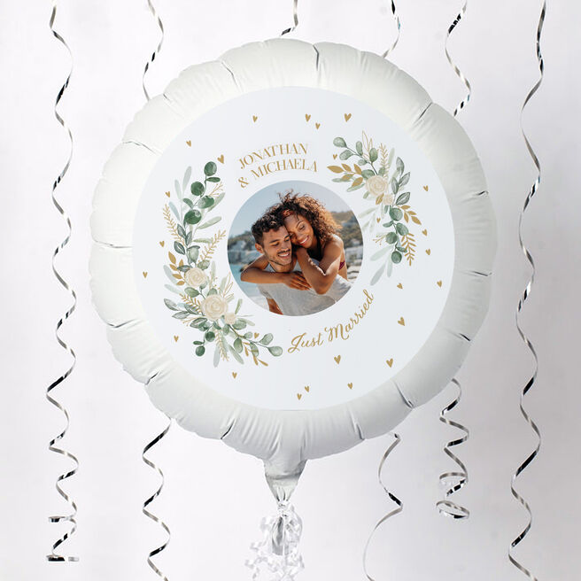 Personalised Photo Upload Large Helium Balloon - Floral Wedding, Just Married 