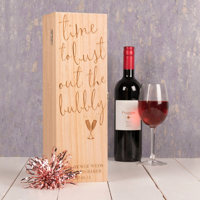 Personalised Luxury Wooden Wine Box - Bust Out The Bubbly