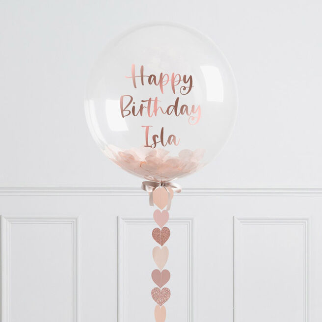 Personalised Rose Gold Heart Confetti Helium Balloon