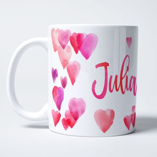 Personalised Mug - Watercolour Hearts