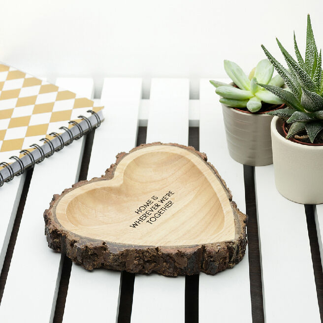 Personalised Rustic Carved Wooden Heart Dish - Message