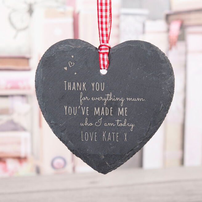 Engraved Heart-Shaped Slate Hanging Keepsake - Thank You For Everything Mum