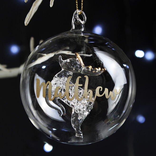 Personalised Glass Reindeer Bauble - Gold Name