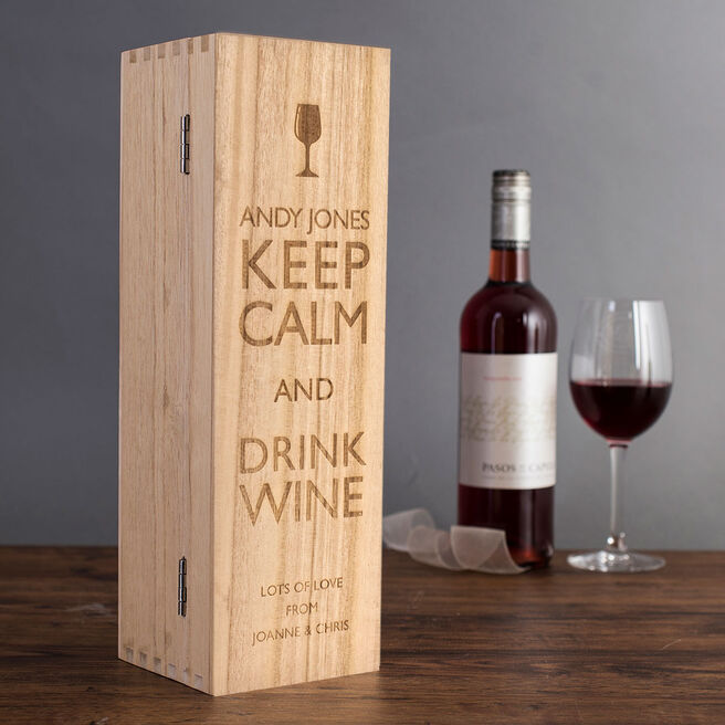 Personalised Luxury Wooden Wine Box - Keep Calm