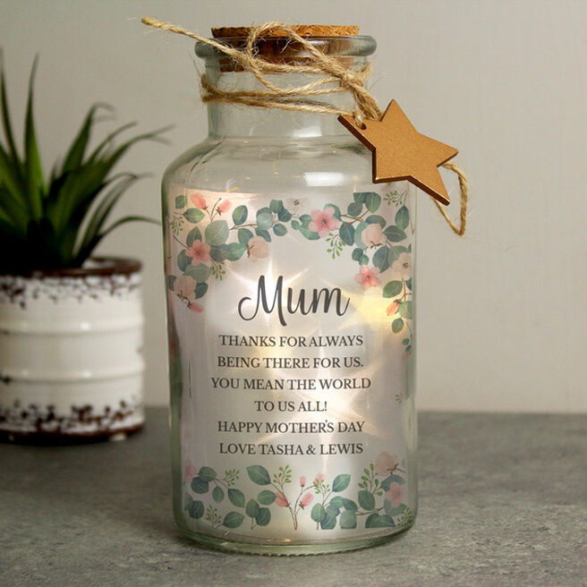 Personalised Floral Leaf LED Glass Jar- Exclusive