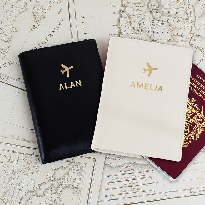 Personalised Set Of 2 Passport Holders - Gold Vinyl Names