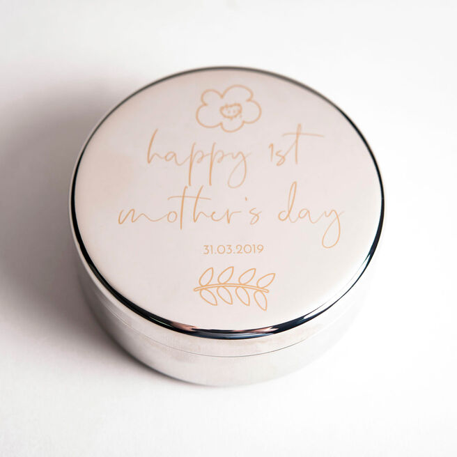 Engraved Circular Trinket Box - Happy 1st Mother's Day Floral