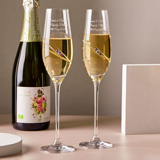 Engraved Pink & Blue SwarovskiÃ‚Â® Crystal Champagne Flute Pair