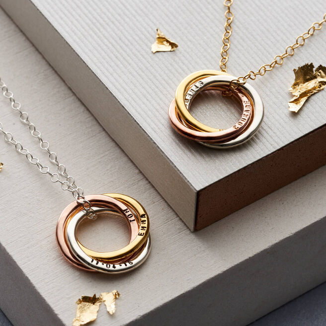 Personalised Mixed Gold Russian Ring Necklace