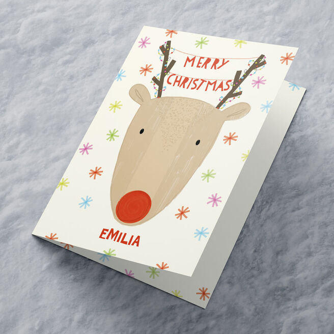 Personalised Christmas Card - Red Nose Reindeer