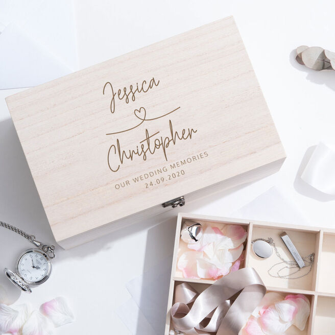 Personalised Wooden Box - Wedding Memories Love Story