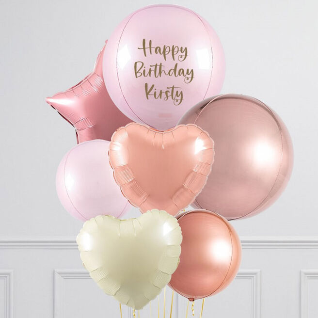 Personalised Rose Gold Helium Big Balloon Bunch